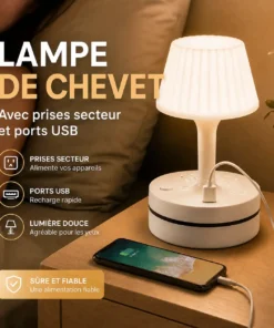 Lampe de chevet multifonction avec prises et ports USB