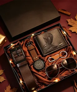 📢📢50% DE RÉDUCTION !! ⏰Coffret Cadeau pour Homme avec Montre, Portefeuille, Ceinture, Lunettes de Soleil et Porte-clés