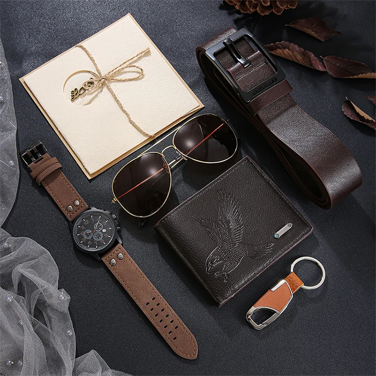 📢📢50% DE RÉDUCTION !! ⏰Coffret Cadeau pour Homme avec Montre, Portefeuille, Ceinture, Lunettes de Soleil et Porte-clés – Image 2